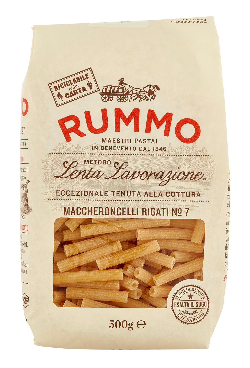 Rummo Maccheroncelli Rigati No. 7 - Ridged Italian Pasta, Masterfully Crafted for Maximum Sauce Absorption &amp; Richness, 500 g (Pack of 1)