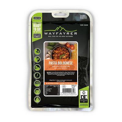 Wayfayrer Camping Food 300g Ready to Eat, Hot or Cold, Meal Pouch Duke of Edinburgh Recommended Kit Camping, Hiking, Fishing and Outdoor Adventures (Pasta Bolognese)