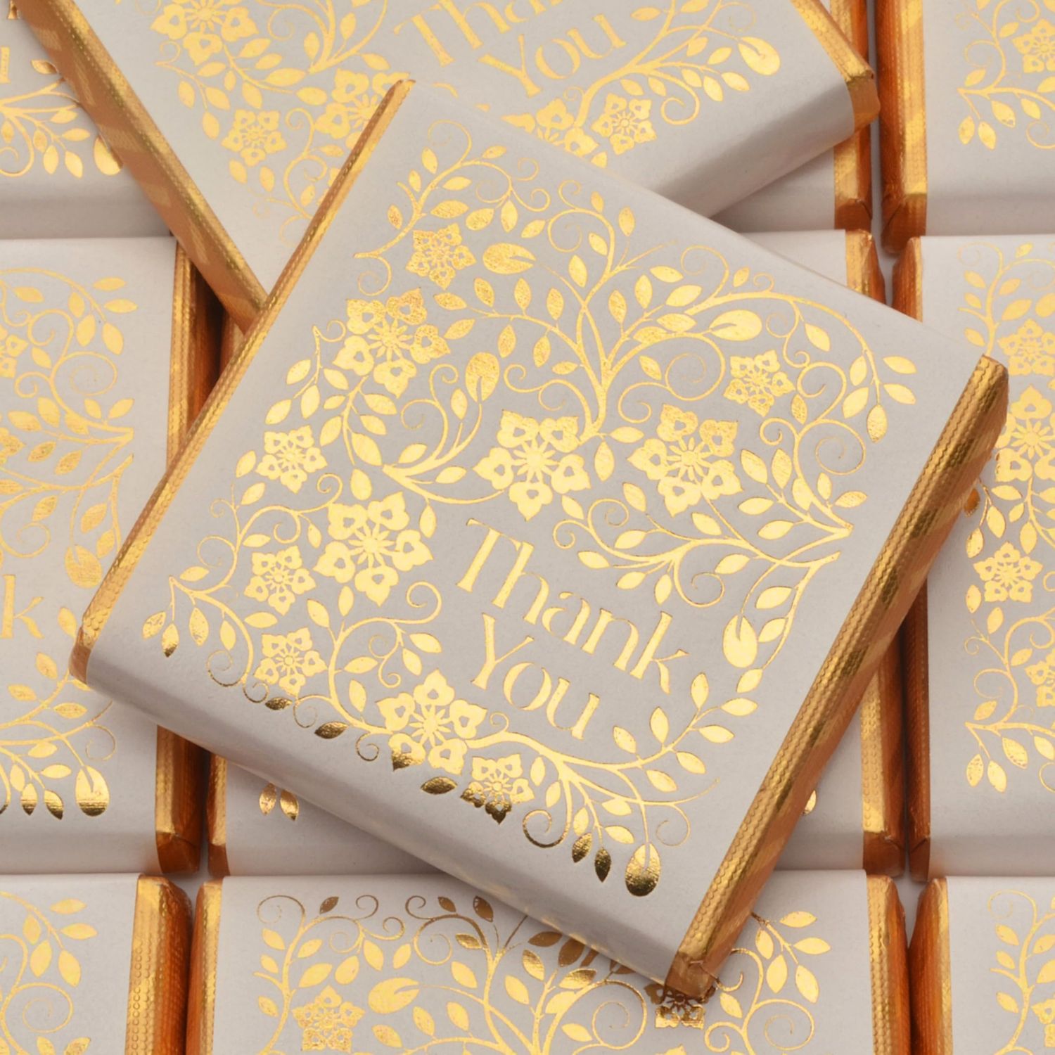 Wyeland Confectionery Thank You Gold Milk Chocolate Neapolitans (25 Chocolates, White/Gold)