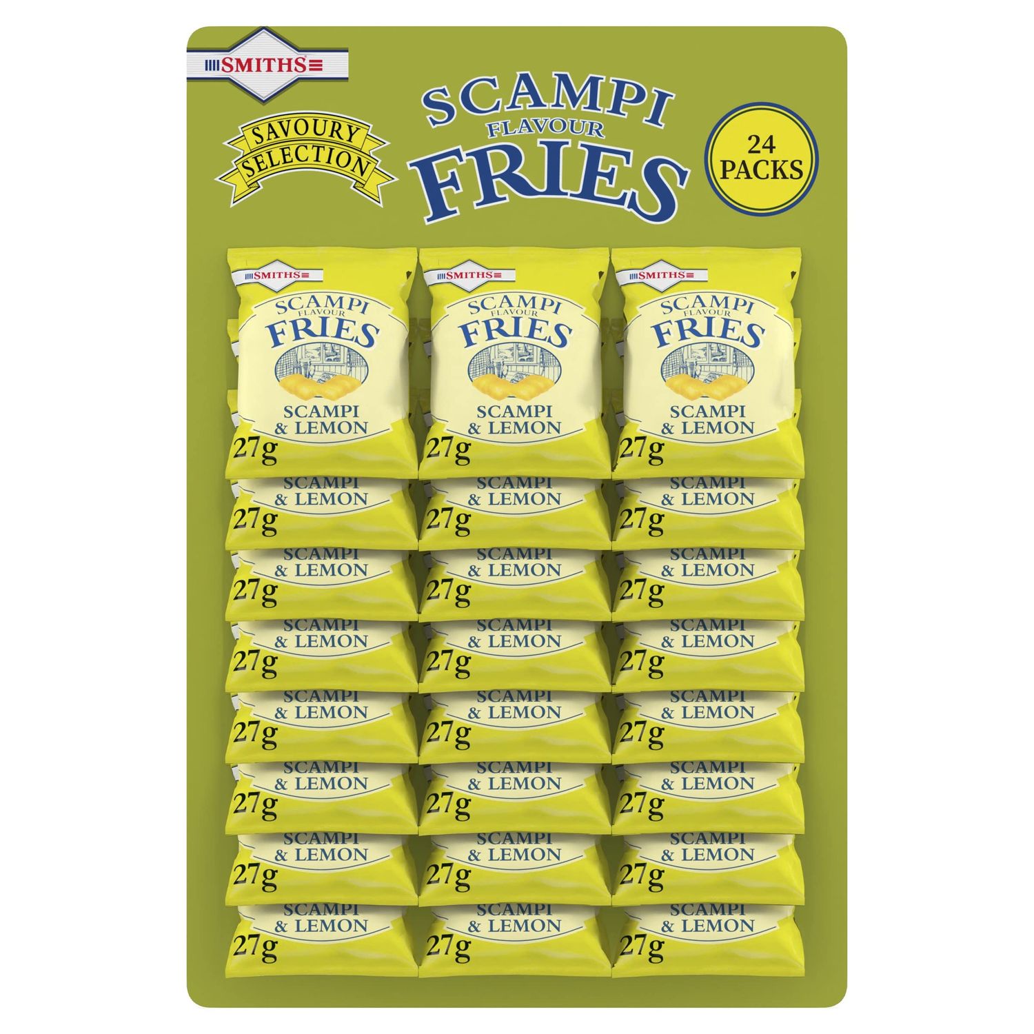 Smith's Savoury Selection Scampi &amp; Lemon Fries 27g (Sheet of 24 Bags) - Scampi and Lemon Flavor Cereal Snack [Packaging may vary]