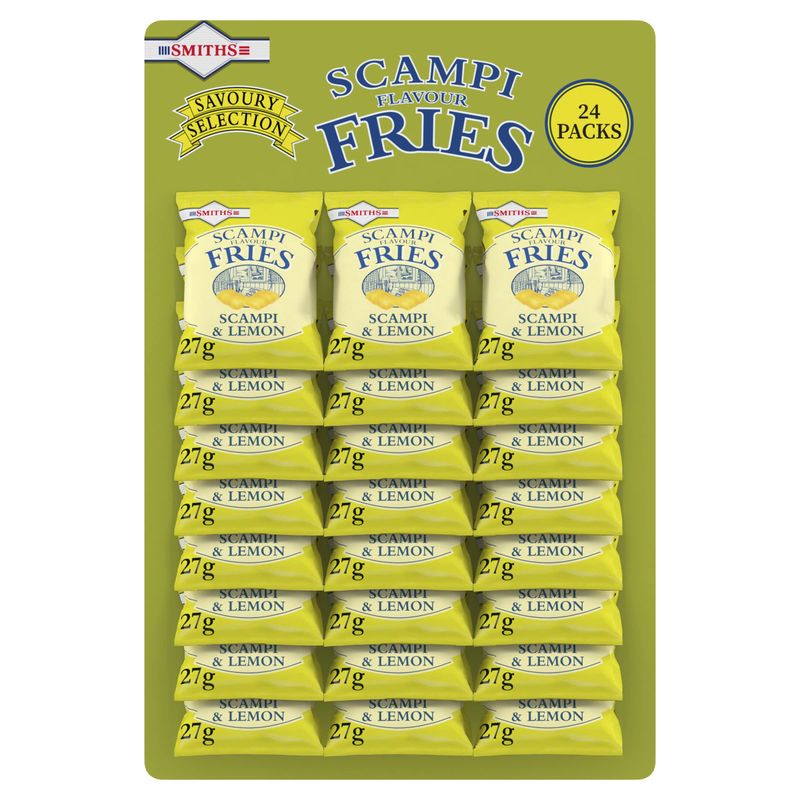 Smith's Savoury Selection Scampi &amp; Lemon Fries 27g (Sheet of 24 Bags) - Scampi and Lemon Flavor Cereal Snack [Packaging may vary]