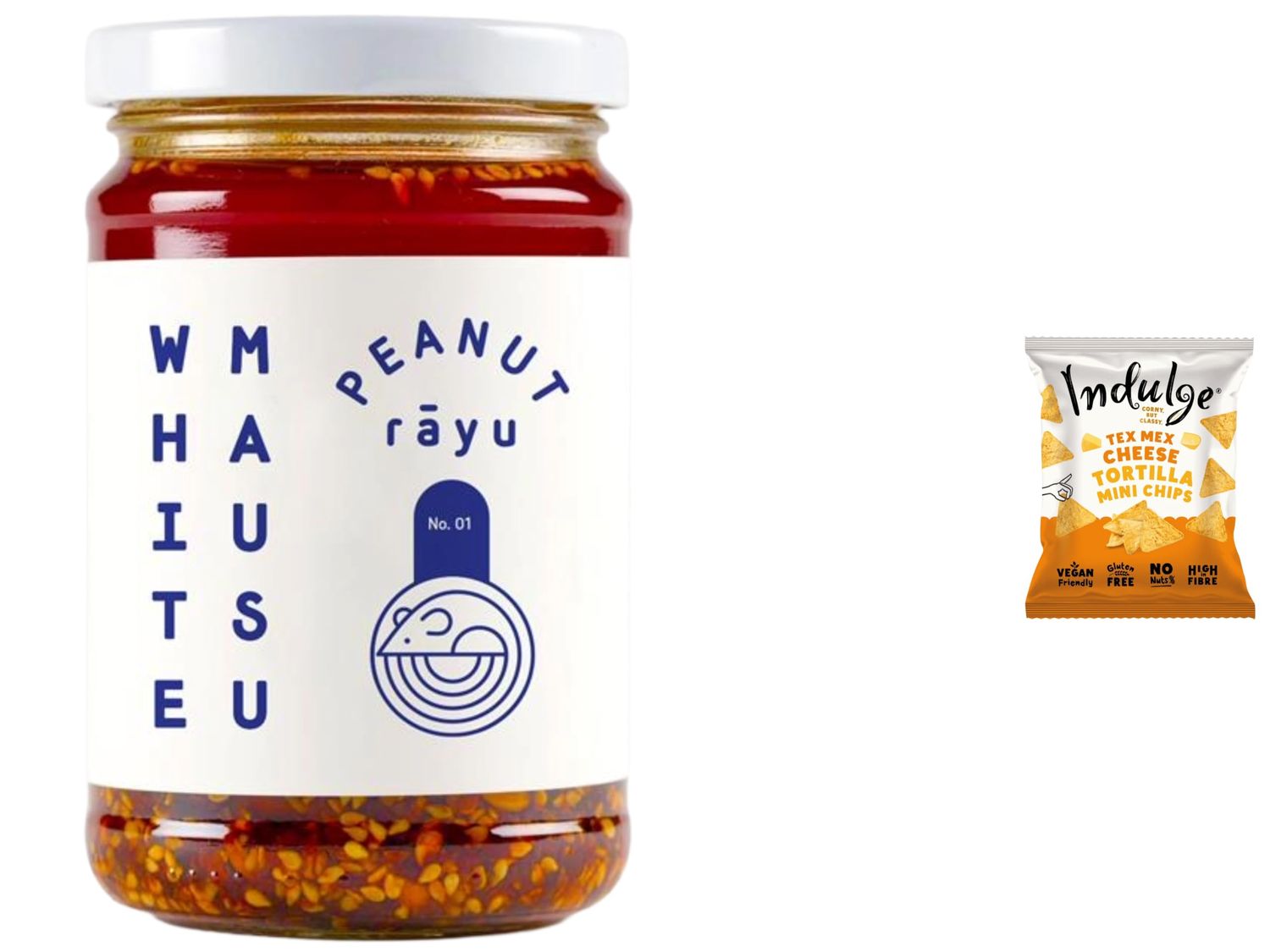 White Mausu Peanut Rayu Chilli Oil - 240g + Indulge Snack Original Crunchy Peanut &amp; Chilli Oil with Garlic, Sesame &amp; Tamari Vegan Sweet &amp; Savoury Umami Sauce from SuperfoodUK (Pack of 1)