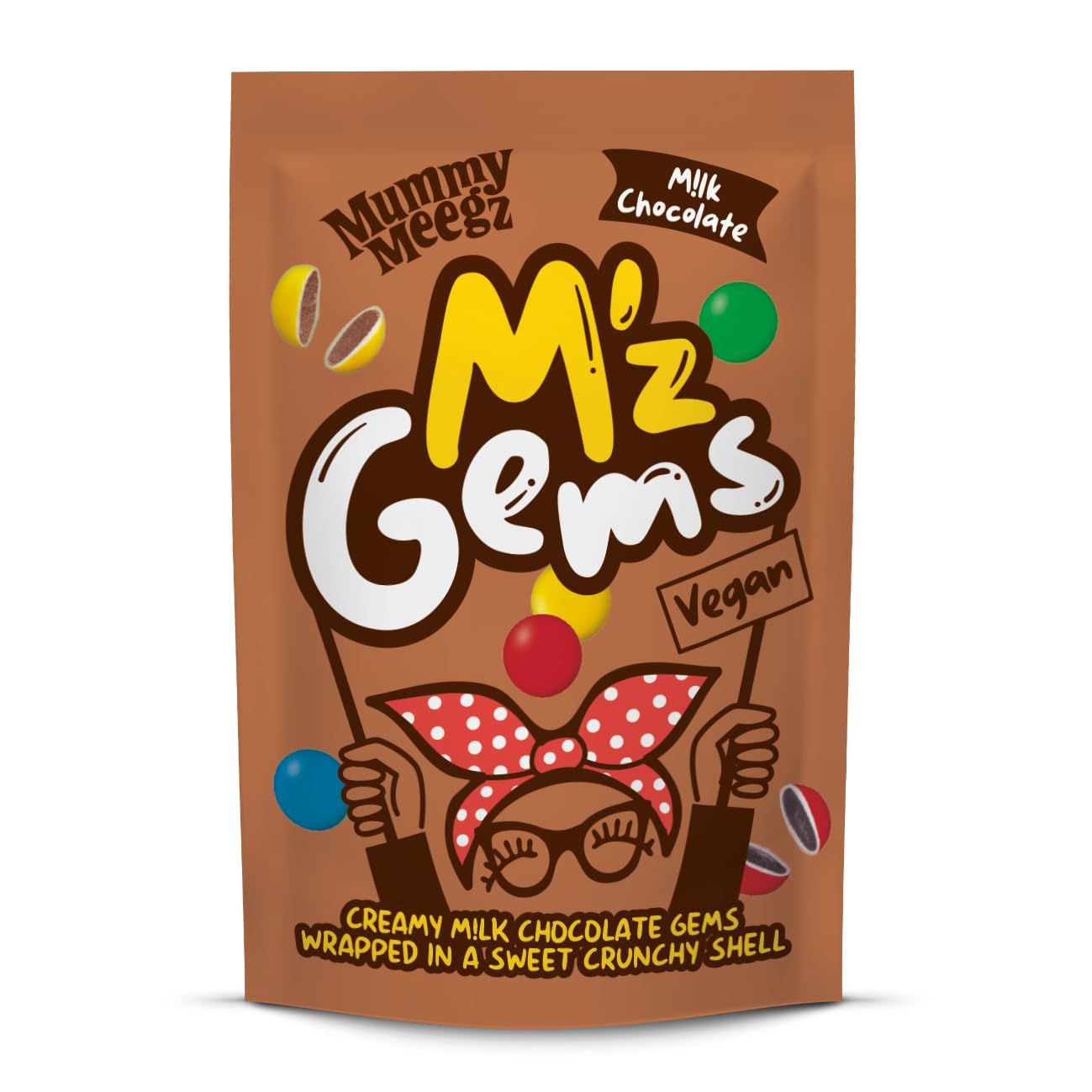 Mummy Meegz M z Gems Chocolate Flavour Sharing Bag (80g) - Vegan Chocolate Sweets with Creamy Centre &amp; Crunchy Shell, No Palm Oil