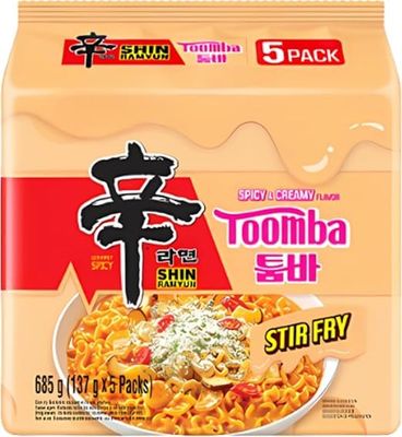 NS Korean Ramyun Toomba Spicy &amp; Creamy Stir Fry Noodles, Pack of 5, Product of Korea