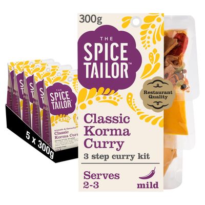 The Spice Tailor - Classic Korma Curry, Indian Curry Sauce Meal Kit, Serves 2-3, Pack of 5, Includes Base & Main Sauce and Spices, Mild, Vegetarian