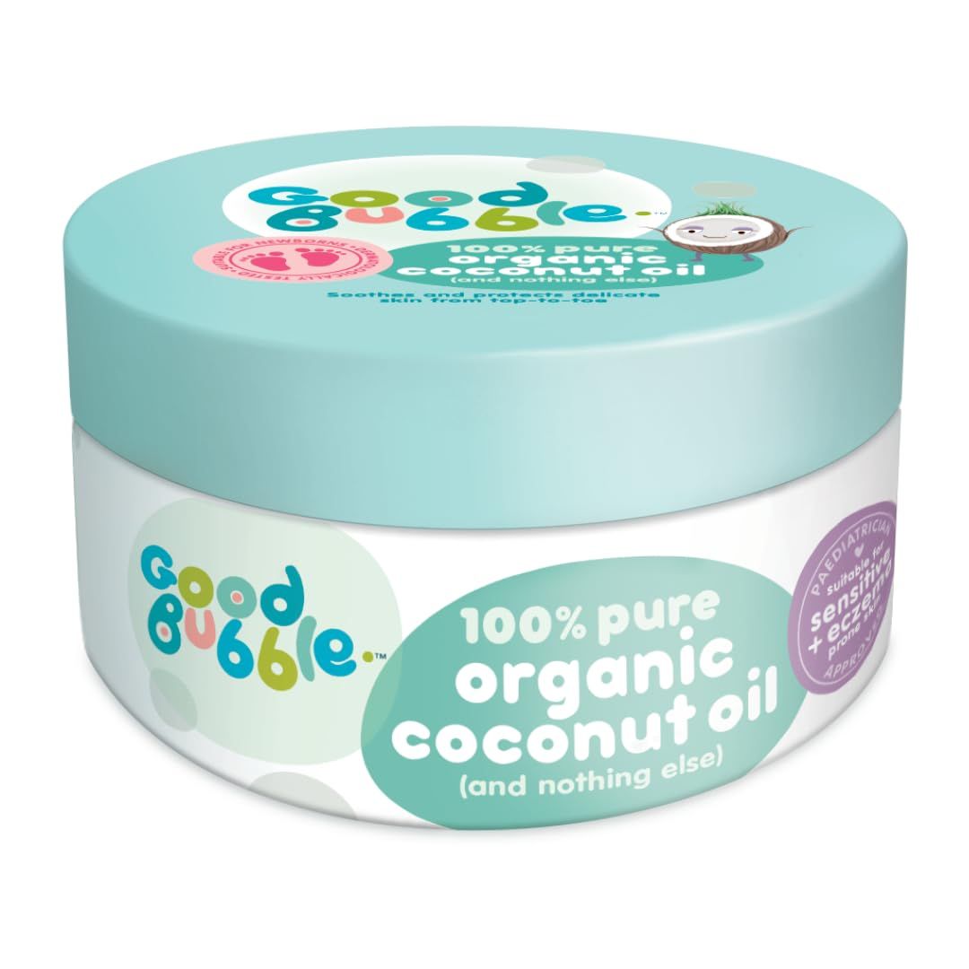 Good Bubble 100% Pure Organic Coconut Oil for Babies (185g) - Vegan, Gentle Baby Massage Oil for Skin &amp; Hair - Soothes Dry Skin &amp; Sensitive Scalps