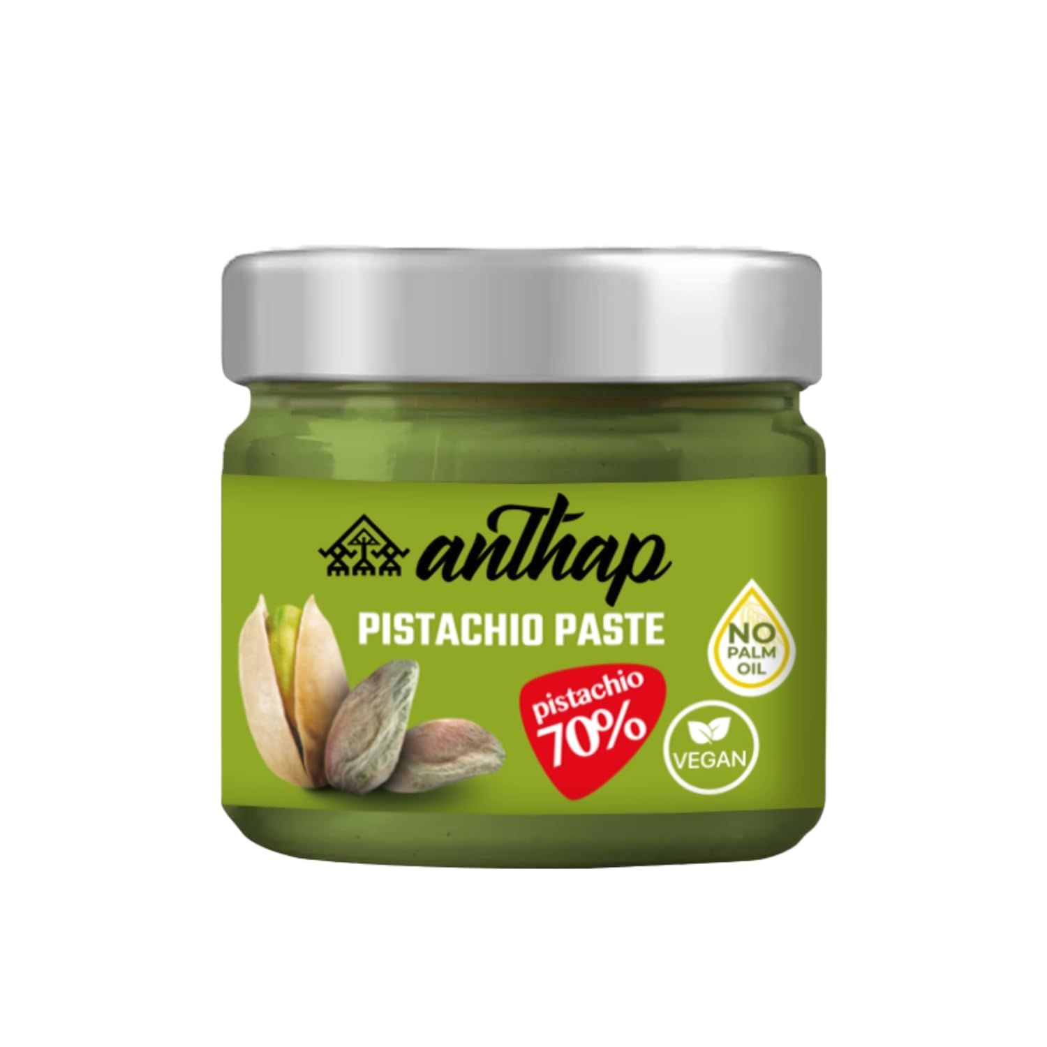 Anthap Pistachio Paste (70% Pistachio), Premium Quality, Sweet Spreadable Paste, Excellent Taste, With 70% Turkish Pistachios, Perfect for Breakfasts &amp; Dessert, 200g