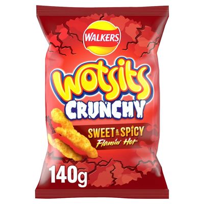 Walkers Wotsits Crunchy Sweet &amp; Spicy Sharing Snacks Crisps 140g