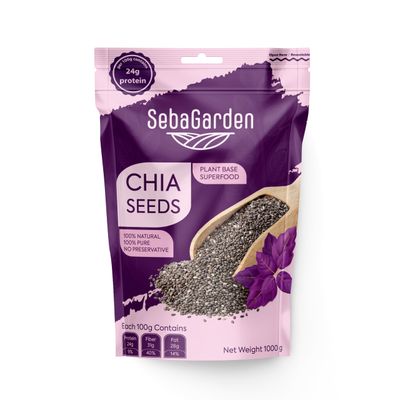 Seba Garden Premium Nutrient-Dense - Raw Black Chia Seeds with 5g Protein &amp; 10g Fiber for Salads, Yogurt &amp; Smoothies, Non-GMO, Vegan, Gluten-Free, Keto &amp; Paleo (1 kg)