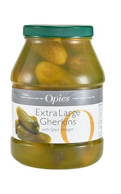Opies Extra Large Gherkins, 2.3kg, Juicy and crunchy pickles in spirit vinegar - a tangy-sweet snack sensation. Ideal for a burger, sandwich, savoury bites, buffets and beyond.