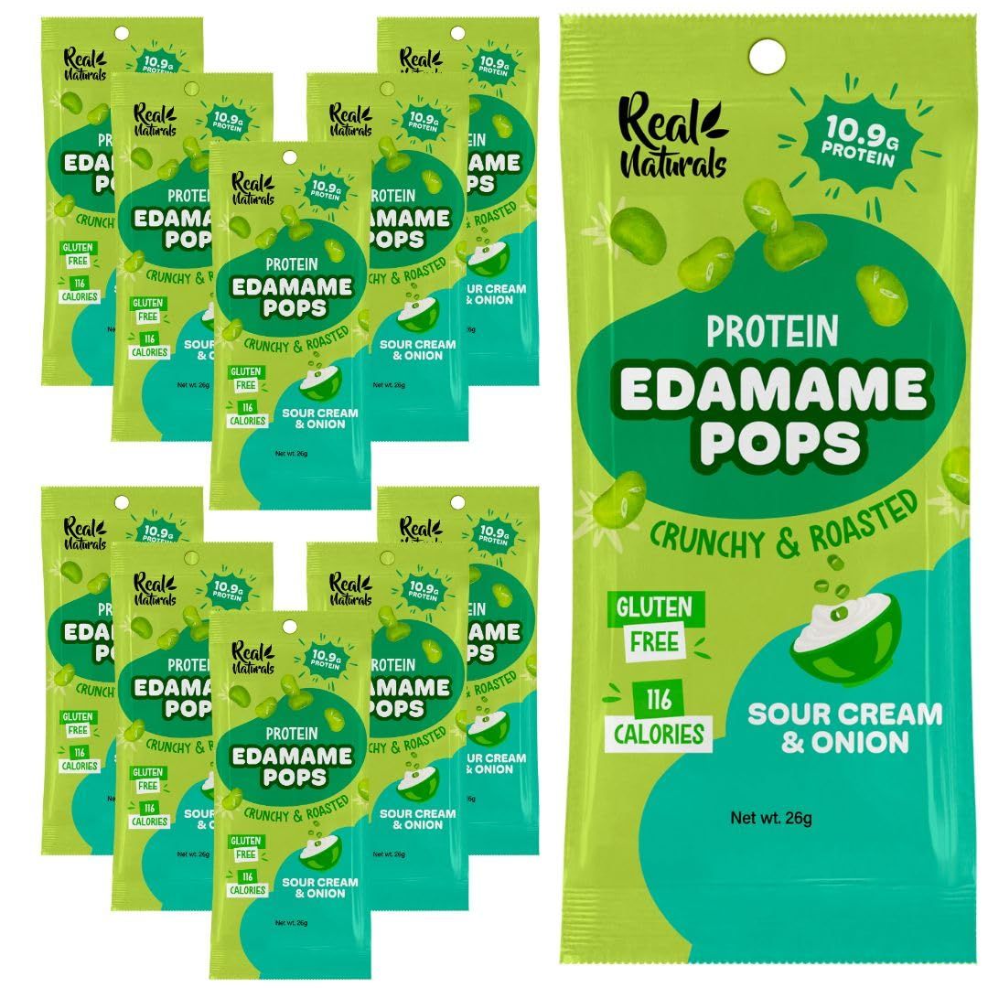 Edamame Beans snack (10x26g Packs) High Protein, High Fibre snack dry roasted edamame, Sour Cream and Onion Flavour. Healthy keto snacks, low carb protein snacks vegan gluten free