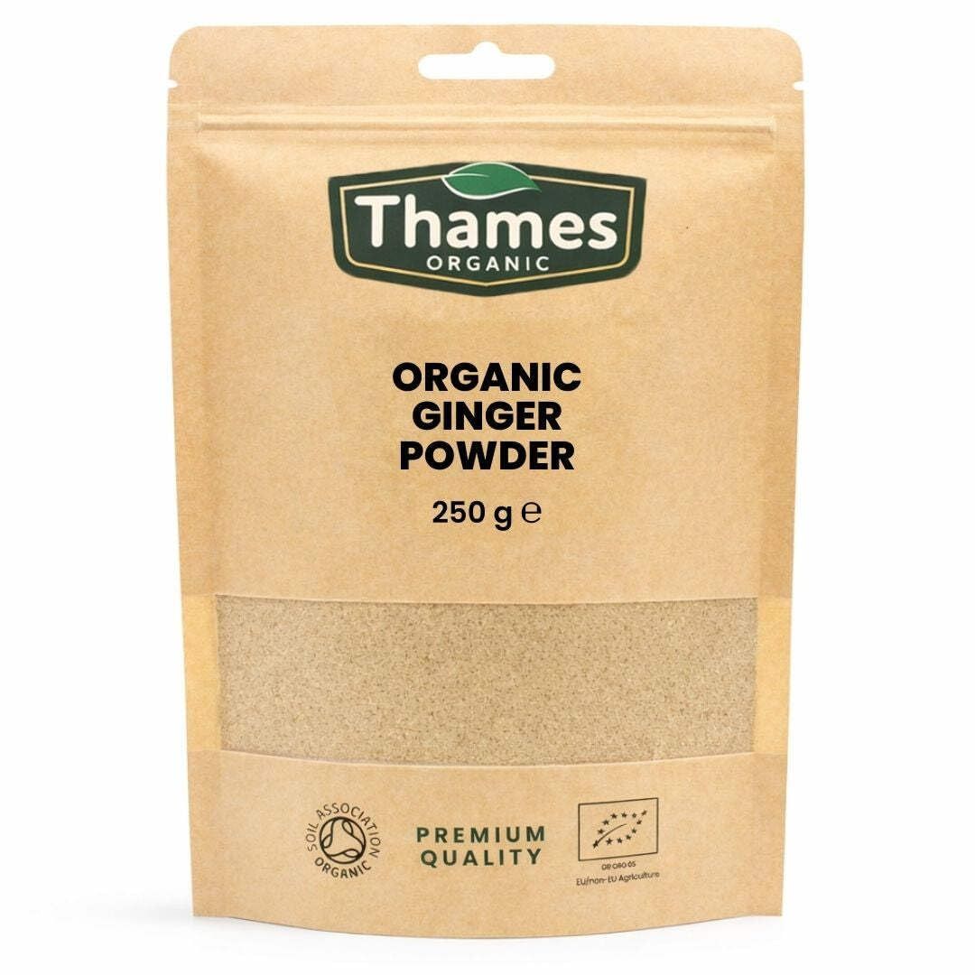 Organic Ginger Powder 250g - No Additives or Preservatives - Raw, Vegan, GMO-Free, Certified Organic - Flavorful, Aromatic Spice for Cooking, Baking, and Tea - Thames Organic