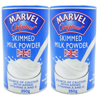 MARVL SKIMMED MILK POWDER 2x350G Mega Pack Deal Great Source of Vitamins A&amp;D and high in protein Great in tea and coffee