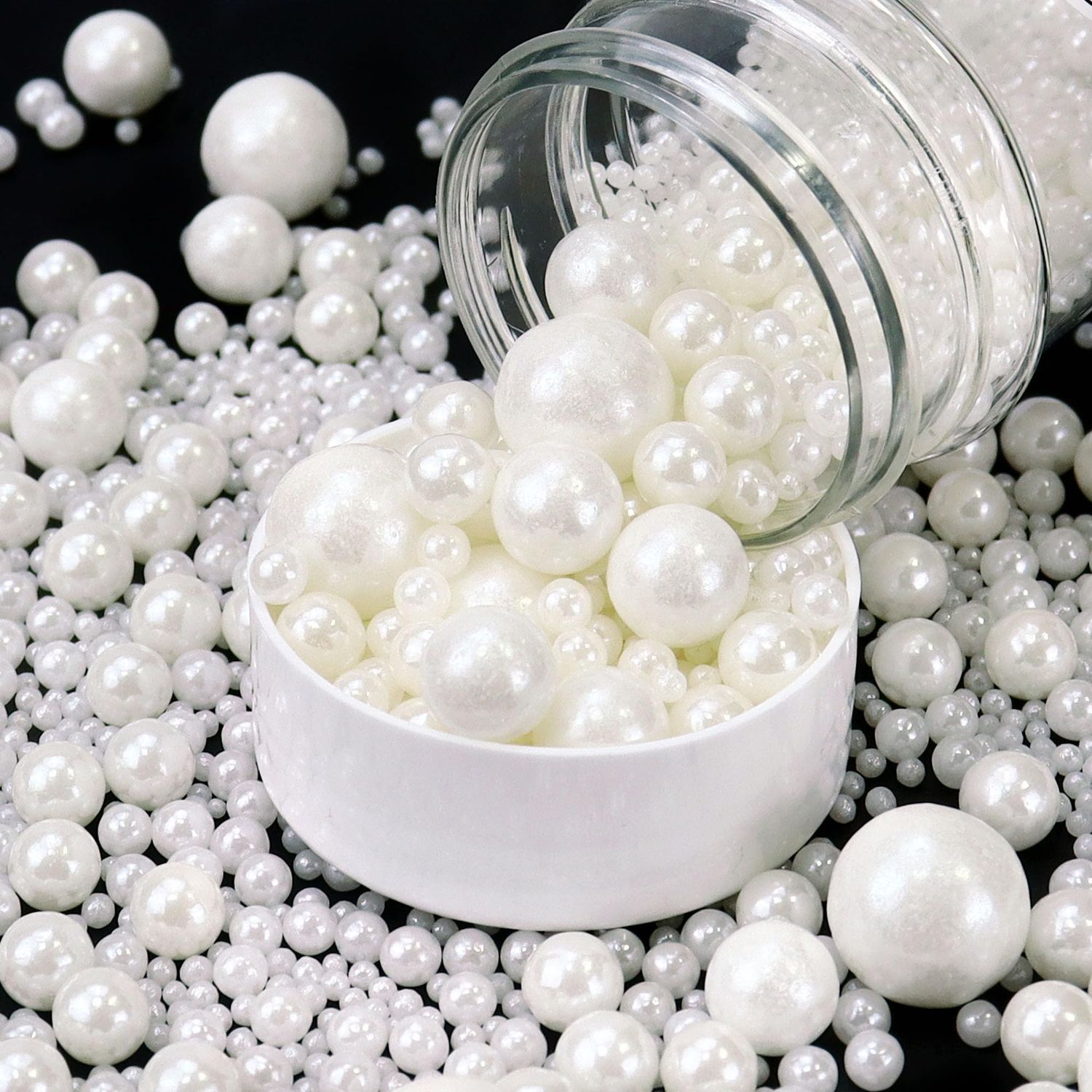 Edible Pearls for Cake Decorating 130g, White Sugar Pearls, Pearl Sprinkles Mix for Cupcake Topper Cookie Ice Cream Baking Decorations for Baby Shower Weddings Birthdays &amp; Parties