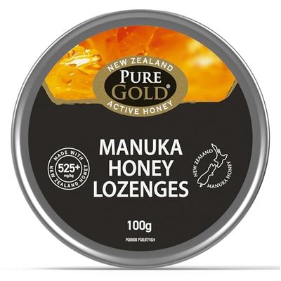 Pure Gold - Manuka Honey - 525+ MGO - 100g - Anti-Inflammatory Properties for Sore Throat Relief - 20 Lozenges - Plain