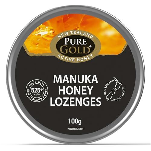 Pure Gold - Manuka Honey - 525+ MGO - 100g - Anti-Inflammatory Properties for Sore Throat Relief - 20 Lozenges - Plain