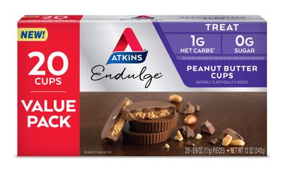 Atkins Endulge Treat Peanut Butter Cups. Rich Milk Chocolate Flavored Cup &amp; Creamy Peanut Butter. Keto-Friendly. Value Pack, 20 Count (Pack of 1)