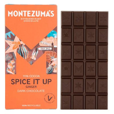 Montezuma's Spice It Up, 70% Cocoa, Dark Chocolate With Ginger, Gluten Free &amp; Naturally Vegan, 90g Bar