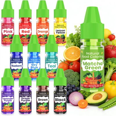 Natural Food Colouring Gel - 12 Colors Plant Based Dye Free Food Colouring, Liquid Natural Food Dye for Baking, Cookies, Easter Egg, Icing, Dessert Decorating, Fondant, Slime- 6ml