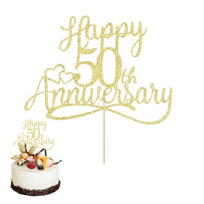 1PCS Golden Glitter Happy 50th Anniversary Cake Toppers Add Sparkle to Celebration Wedding Anniversary Party Decorations Create Romantic Atmosphere Birthday Party Decoration for Milestone Events