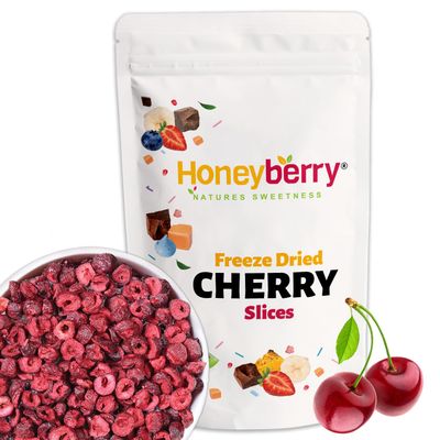Freeze Dried Sour Cherry Slices 100g - Dehydrated from Frozen Dry Cherries - 100% Natural, No Added Sugar, Preservatives or Additives - Freeze Dried Fruit Perfect for Baking, Cake Decoration, Desserts