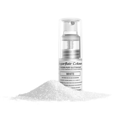 Sugarflair White Edible Glitter Dust Spray (Non-Aerosol) - Add a Shimmering Lustre Sparkle to Cakes, Cupcakes, Chocolate, Baking, Desserts, Ice Cream, Drinks, Cocktails and more - 10g