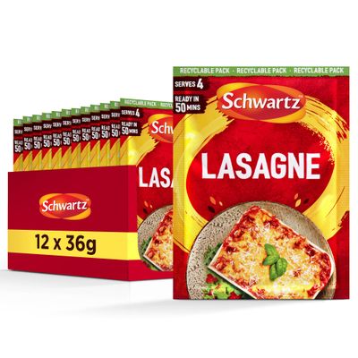 Schwartz Lasagne Recipe Mix 36 G Serves 4 Pack of 12 Rustic Italian Dish With Sweet Garlic, Fragrant Bay Leaves, Basil and Oregano Quick and Easy Preparation Suitable for Vegans