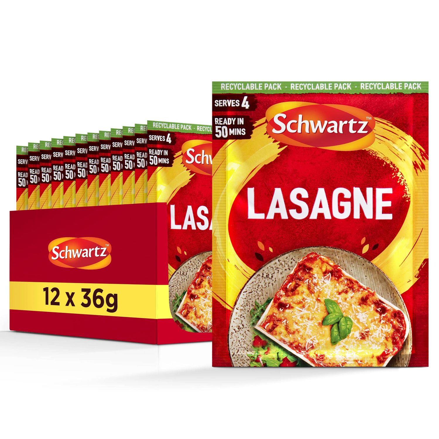 Schwartz Lasagne Recipe Mix 36 G Serves 4 Pack of 12 Rustic Italian Dish With Sweet Garlic, Fragrant Bay Leaves, Basil and Oregano Quick and Easy Preparation Suitable for Vegans