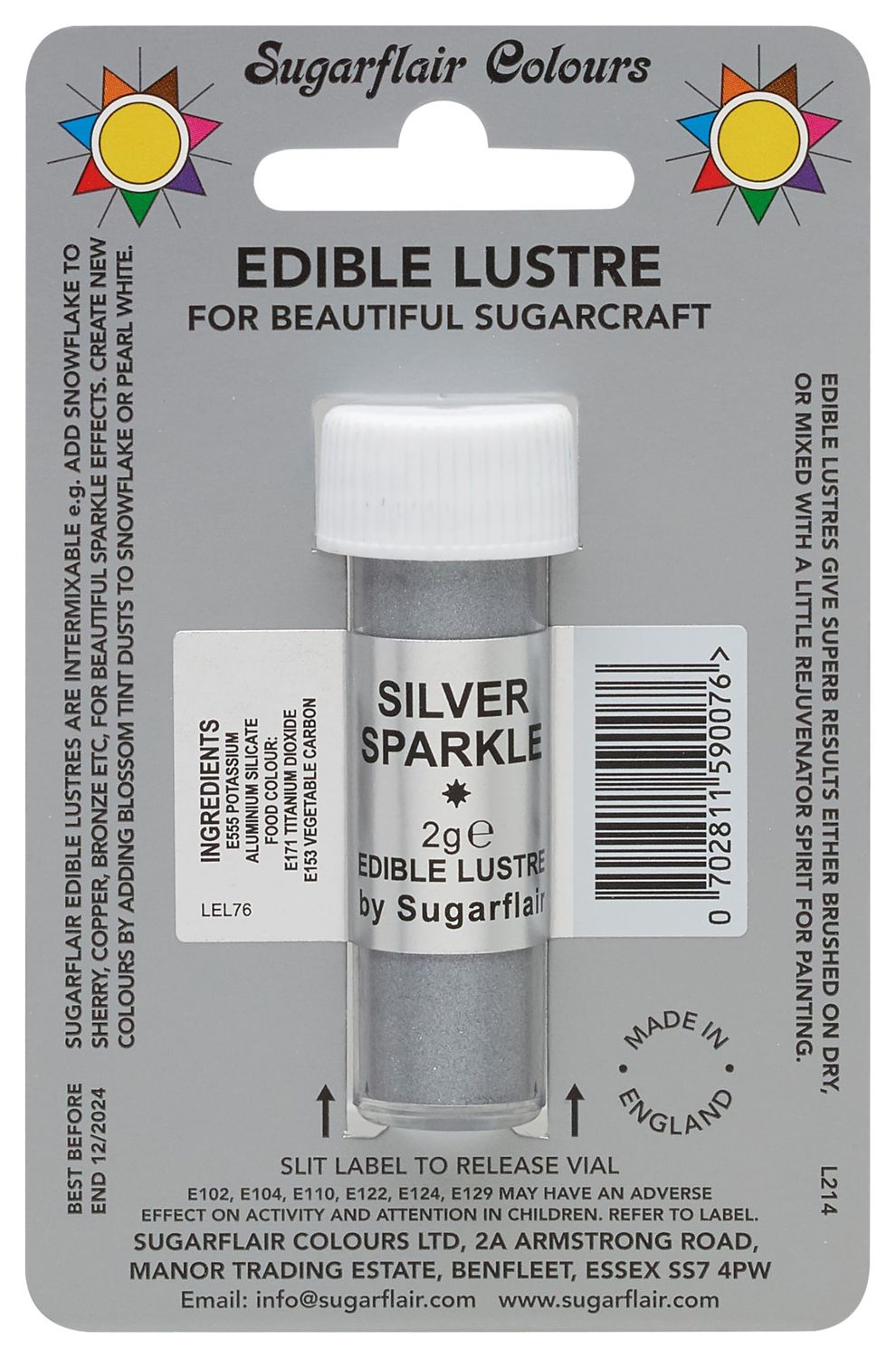 Sugarflair SILVER SPARKLE Edible Lustre Dust Powder - Cake Decorating Shimmer - Add a Shimmering Sheen to Cake Decorations, Bakes, Icing, Pastes &amp; Chocolate 2g