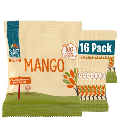 Crazy Jack Organic Mango Slices 16 x 30g Snack Packs 100% Organic Dried Mango Naturally Sweet, No Added Sugar Vegan, High Fibre &amp; Healthy Fruit Snack for Lunchboxes, Travel &amp; On-the-Go