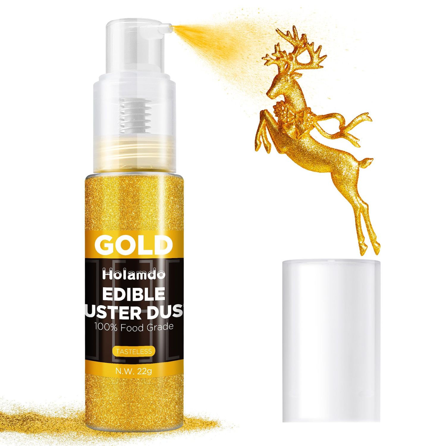 Edible Glitter Spray Gold, 22g Food Grade Shimmer Dust Powder, Metallic Food Coloring Sparkling Dust Powder, Easter Luster Dust Edible Set for Cakes, Cookie, Drinks, Candy, Vegan &amp; Gluten Free