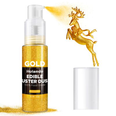 Edible Glitter Spray Gold, 22g Food Grade Shimmer Dust Powder, Metallic Food Coloring Sparkling Dust Powder, Easter Luster Dust Edible Set for Cakes, Cookie, Drinks, Candy, Vegan & Gluten Free