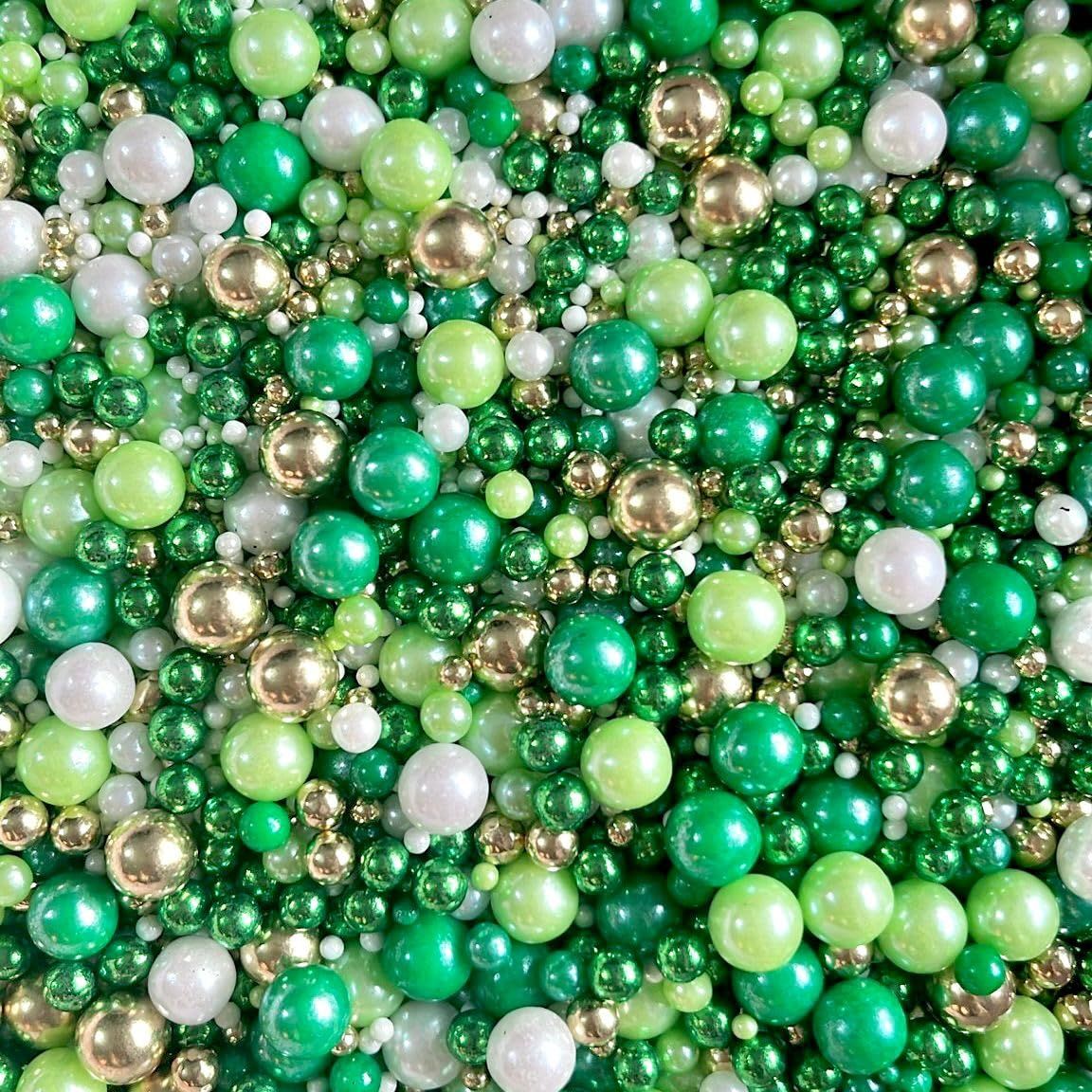 Green white gold metallic sprinkles edible pearls cupcake cake toppers biscuits ball mix pearls wicked party decoration 100s 1000s football eid baking MISTLETOE KISSES