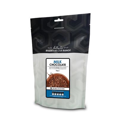 JM Posner Milk Chocolate for Baking, Chocolate Fountains, High Cocoa Butter Content, No Oil Required, Semi-Sweet, Vegetarian, Rainforest Sourced, 900g