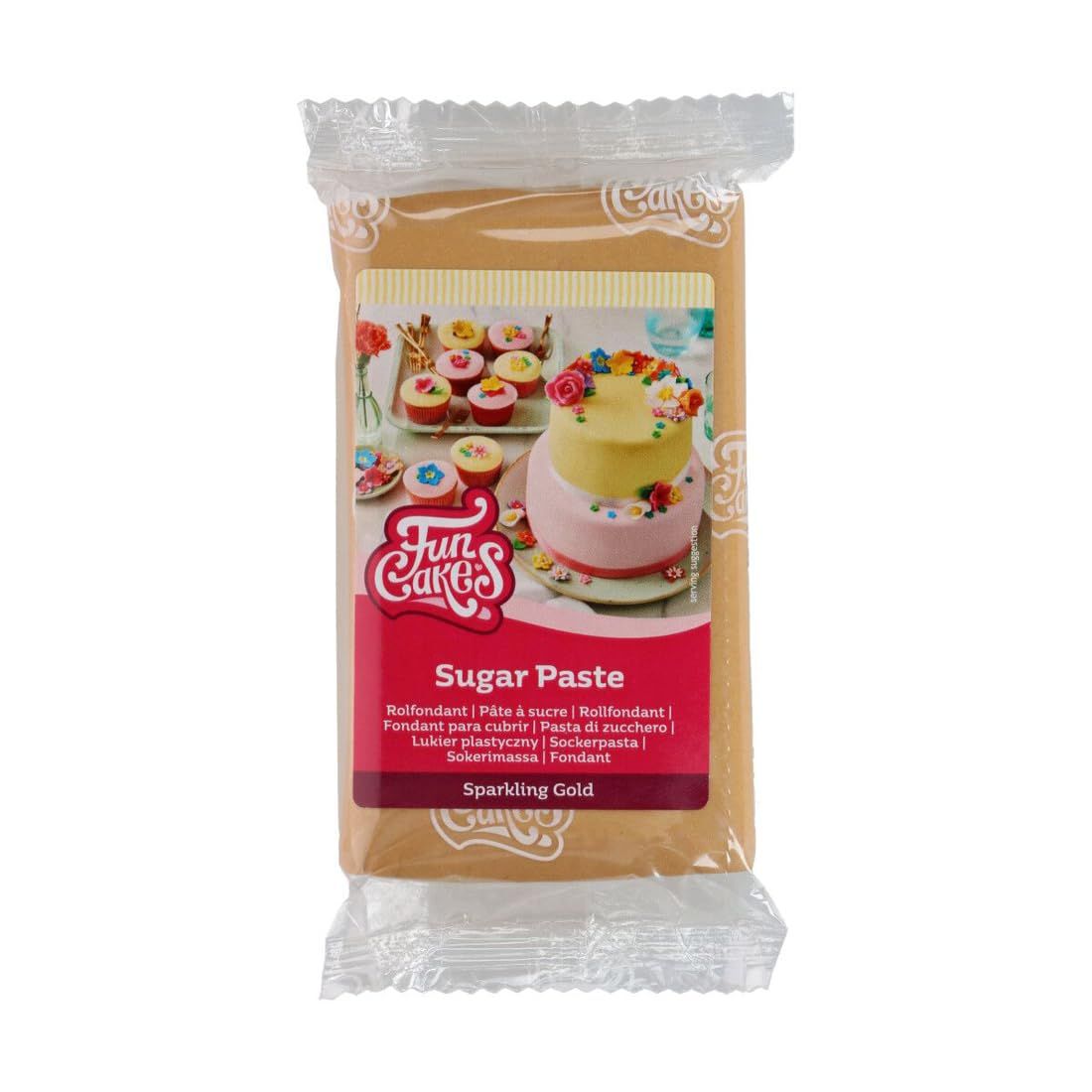 FunCakes Sugar Paste Sparkling Gold, Easy to Use, Smooth, Flexible, Soft and Pliable, for Cake Decorating, Halal, Kosher and Gluten Free, 250 g