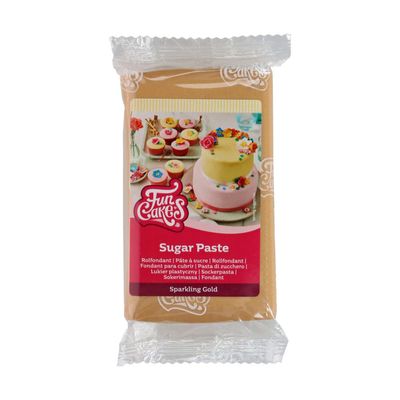 FunCakes Sugar Paste Sparkling Gold, Easy to Use, Smooth, Flexible, Soft and Pliable, for Cake Decorating, Halal, Kosher and Gluten Free, 250 g