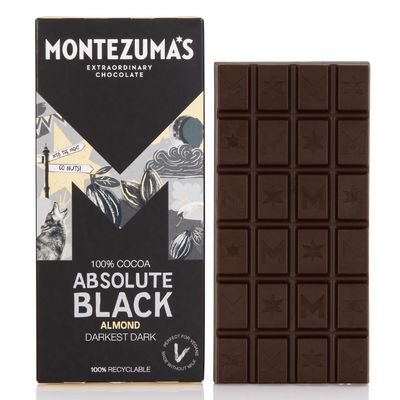 Montezuma's Absolute Black, 100% Cocoa, Dark Chocolate With Almonds, Gluten Free &amp; Naturally Vegan, 90g Bar