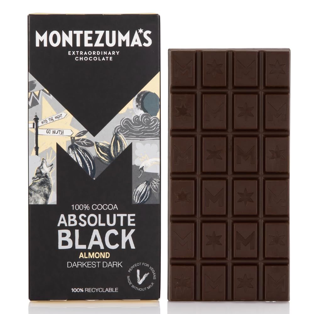 Montezuma's Absolute Black, 100% Cocoa, Dark Chocolate With Almonds, Gluten Free &amp; Naturally Vegan, 90g Bar