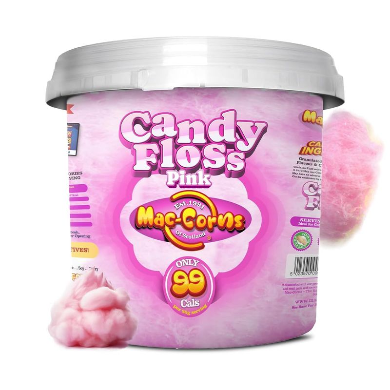 MacCorns - Pink Vanilla Candy Floss Mega Bucket Light &amp; Fluffy Cotton Candy Floss Treat for Kids &amp; Adults Ideal for Parties, Desserts &amp; Sweet Treat Tables