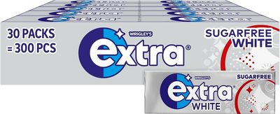 Wrigley's Extra White Peppermint Sugar Free Chewing Gum Bulk Multipack, 30 x 10 Pieces - Teeth Whitening Mint Gum - Air Travel Essentials, Festival Accessories &amp; Road Trip Snacks