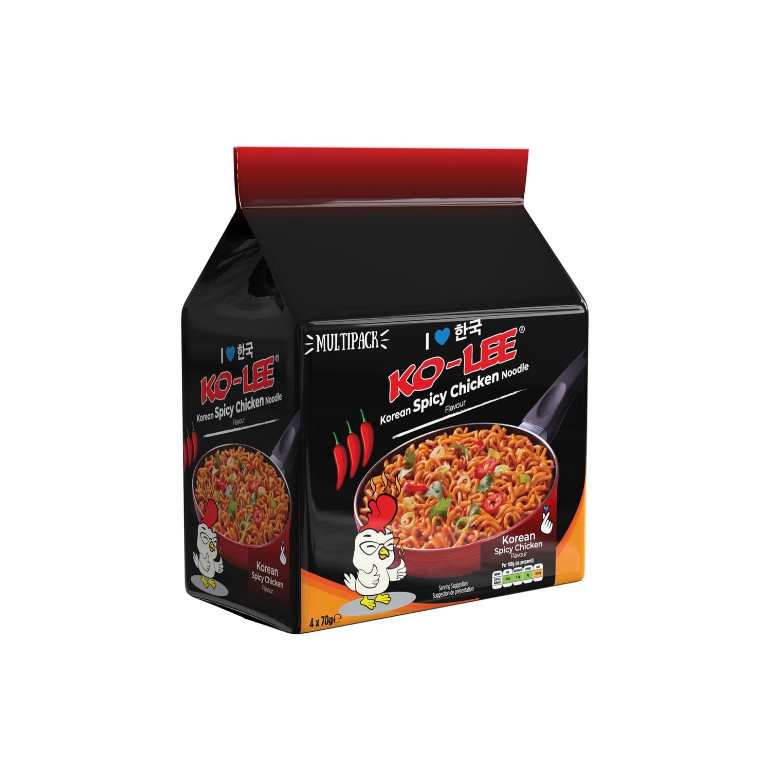 KO-LEE Instant Korean Spicy Chicken Ramen Noodles - Halal 70g (Pack of 24)