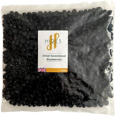 Hides Fine Foods - Dried Sweetened Blueberries 500g - Suitable for Vegetarians - Baking - Granola - Breakfast - Muffins - Snacking - Desserts -Great Source of Vitamins - High in Fibre.