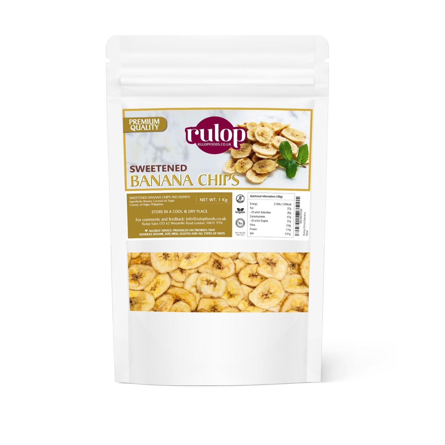 Rulop Sweetened Banana Chips - 1kg Vegan Snack Irresistibly Crunchy and Naturally Sweet Perfect for Healthy Snacking