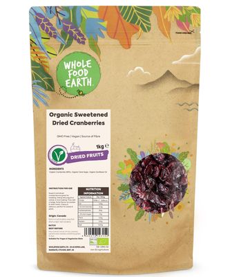 Wholefood Earth Organic Sweetened Dried Cranberries - 1 kg GMO Free Vegan Source of Fibre Certified Organic