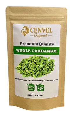 Whole Green Cardamom Pods Premium Quality Spice 100% Natural and Aromatic Vegan Gluten Friendly Non-GMO 100g (100g)