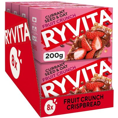 Ryvita Fruit Crunch - Currants, Seeds and Oats Crispbread Healthy Snack High in Fibre 8 PACKS of 200 g
