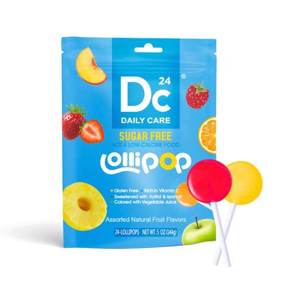DC24 DAILY CARE Lollipops, Sugar free Suckers, Rich in Vitamin C Pops, Anti Cavity, Natural Fruit Variety Flavored 24 Lollipops for Kids, Allergy Friendly, Gluten Free, Non-GMO, 5 OZ