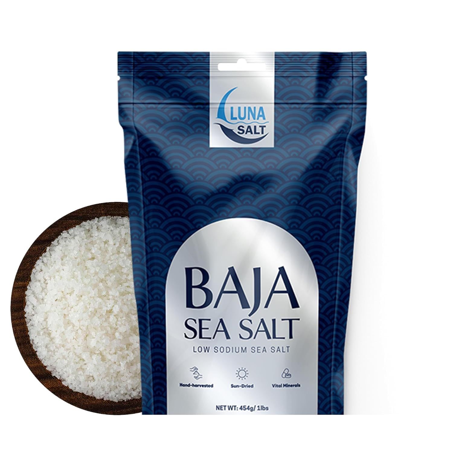 Baja Sea Salt - Hand-Harvested, 454g, Sun-Dried, 90+ Elements, Low-Sodium Gourmet Salt - Premium Cooking &amp; Health-Friendly Seasoning - Resealable Pouch