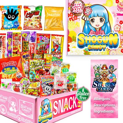 SHOGUN CANDY, 40 Pcs Japanese Snacks Mystery Box, Japanese Sweets, Popin Cookin Snack Boxes, Kawaii Anime Hime Box, Gluten &amp; Peanuts Free 20 Ounce