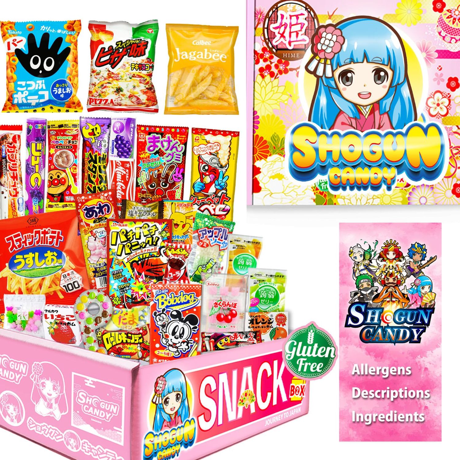 SHOGUN CANDY, 40 Pcs Japanese Snacks Mystery Box, Japanese Sweets, Popin Cookin Snack Boxes, Kawaii Anime Hime Box, Gluten &amp; Peanuts Free 20 Ounce